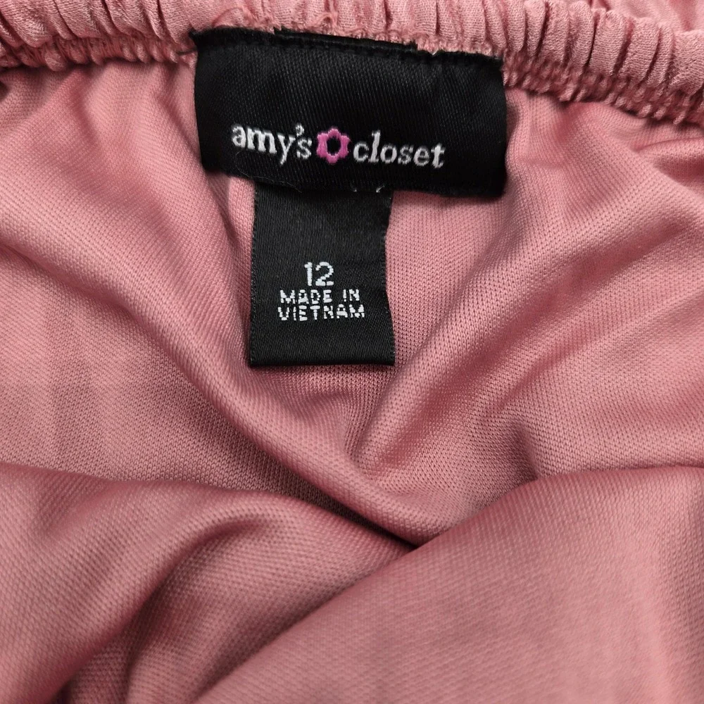 Amys Closet Girls Rose Pink Pleated Off Shoulder Ruffle Dress‎ Size 12 NWT Party